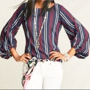 CAbi Flag balloon sleeve top women’s M blue freedom stripe cotton relaxed fit